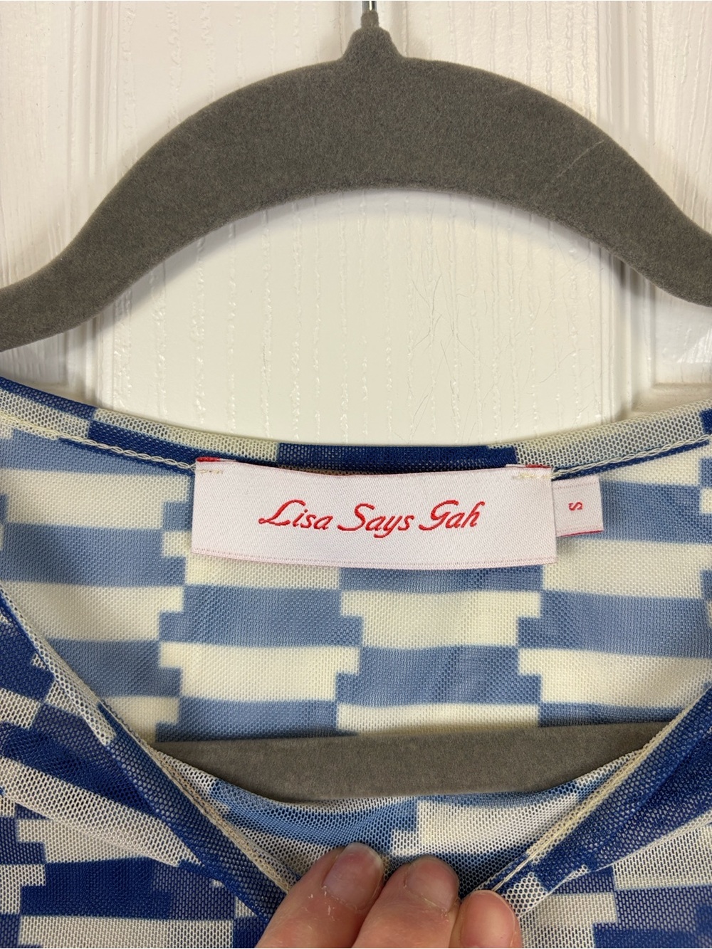 Lisa says Gah blue and white sheer mesh crop top sz sm - Picture 3 of 5